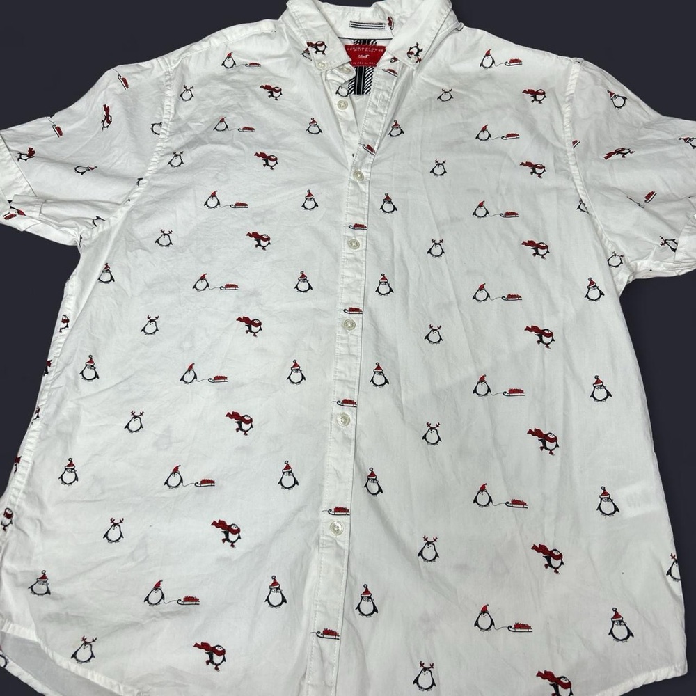 Festive Penguins Holiday Christmas season layering collared shirt